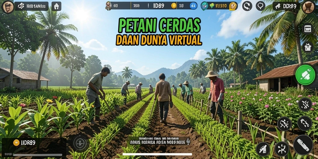 Screenshot IDR89 menampilkan kebun yang rimbun dan hewan ternak.
