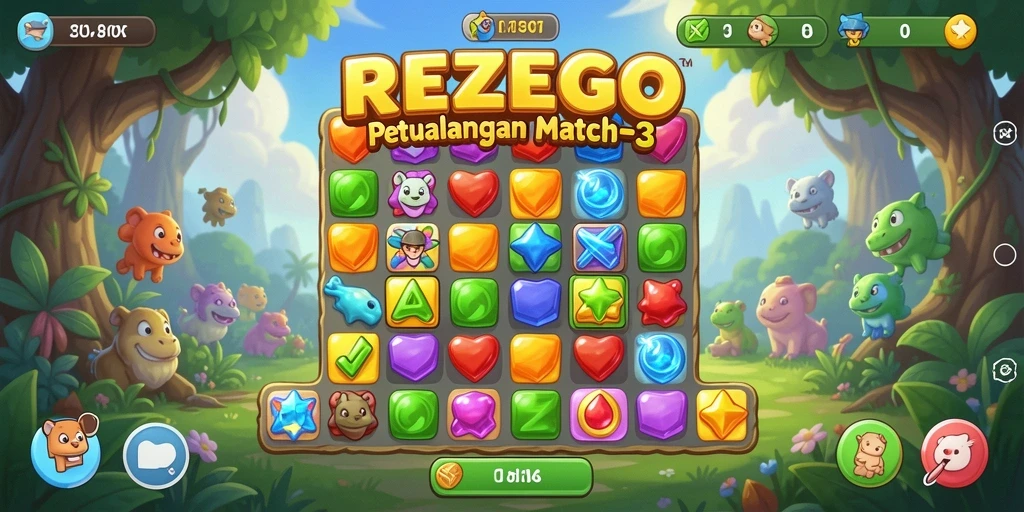 Tampilan gameplay seru dalam REZEGO dengan berbagai level menantang.