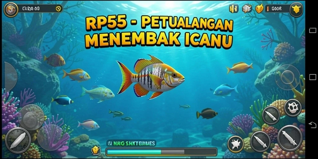 Tampilan gameplay seru di RP55 dengan aksi menembak ikan yang menantang.